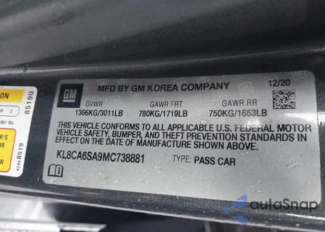 2021 Chevrolet Spark Fwd Ls Manual z USA, uszkodzony, nr VIN KL8CA6SA9MC738881